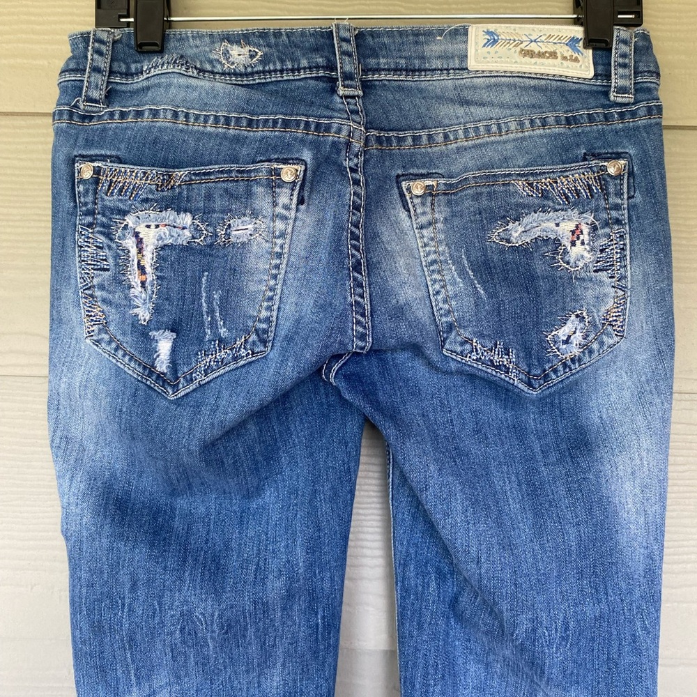 Grace in LA ~ Distressed Skinny Jeans with Frayed Hems, Size 27 - Picture 5 of 10